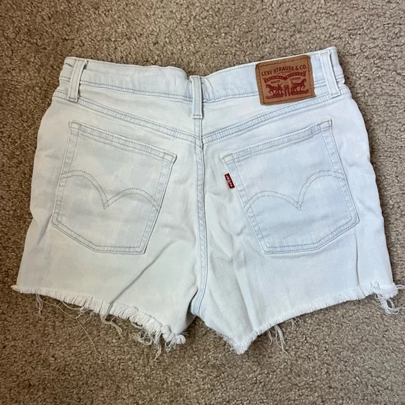 Light Blue Levi's High Waist White Denim Shorts - Picture 2 of 5